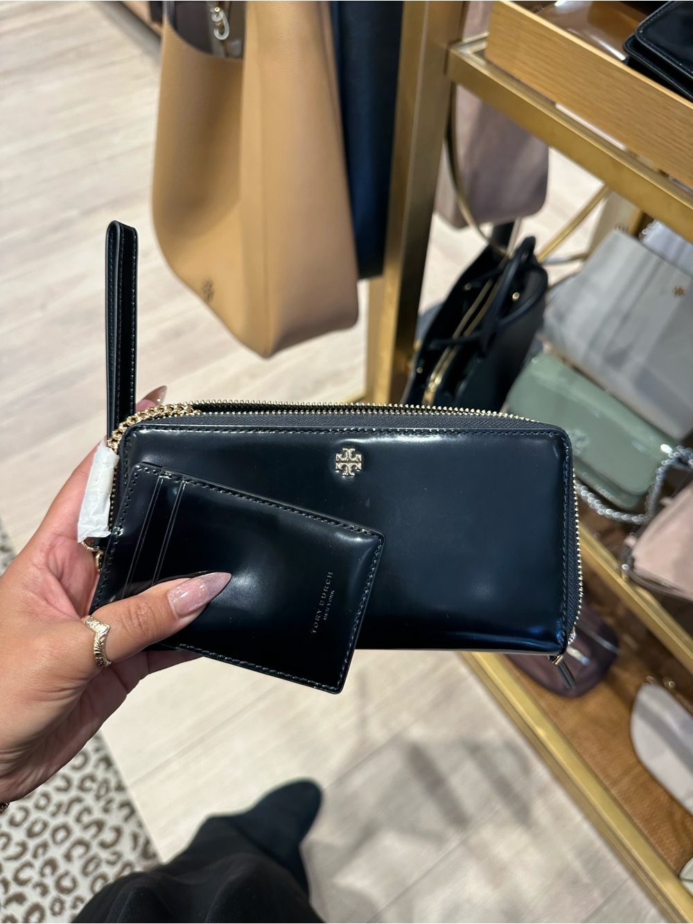 Tory Burch Black Leather Zip Wallet with Card Holder